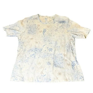 Pendleton‎ Size 8 Floral White Blue Classic Preppy Flower Lightweight Blouse